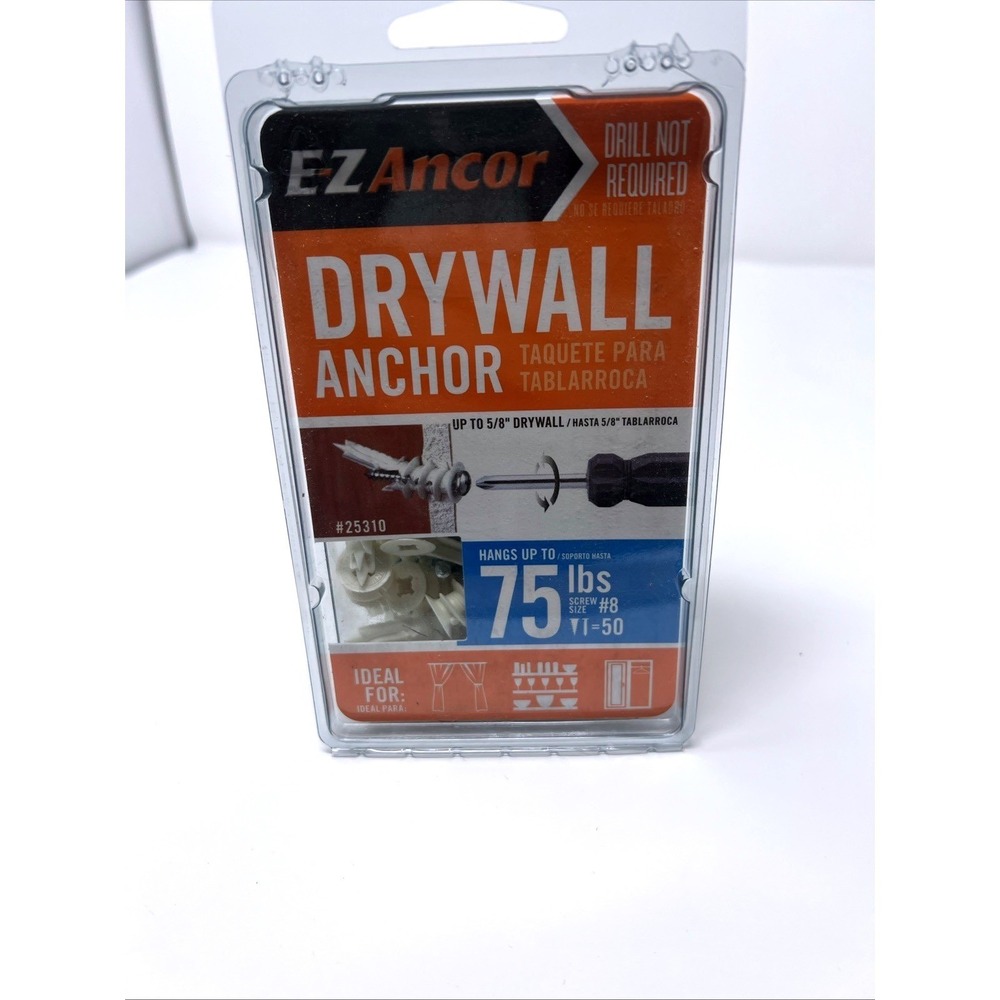 E-Z Ancor #25310 - Twist-N-Lock 75 lb. Self-Driving Drywall Anchor 50pc NIP 5/8" - Picture 10 of 13